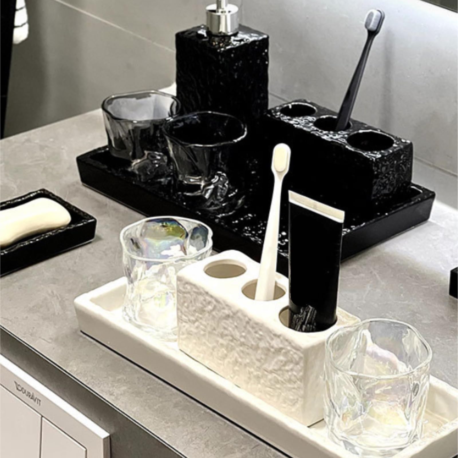 Porta Spazzolino Decorazione, Portaspazzolino In Ceramica For Organizer Da Bagno Multifunzione Moderno(White)