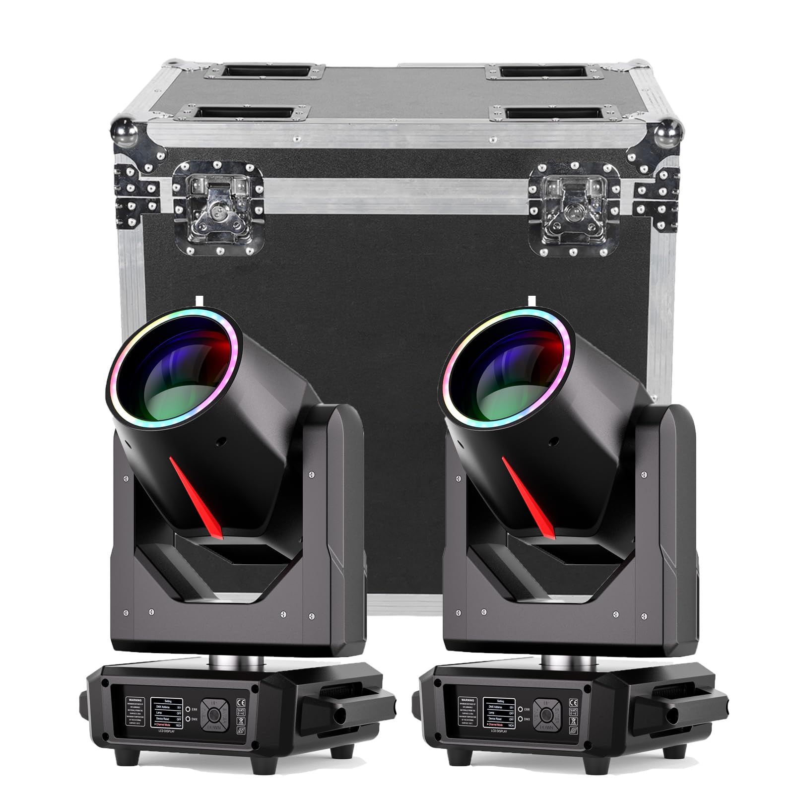Teste Mobili LED 380W con flight case, RGBW Beam Luci da Palco 14 Gobos 15 Colori Faretti Moving Head per Feste Discoteca Bar Club Matrimoni Concerti