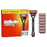 Immagine di Gillette Rasoio Barba Manuale + 8 Lamette Gillette Fusion 5, LAMETTE DA BARBA Di Ricambio a 5 Lame e Rasoio Manuale Fusion 5, Rasatura Scorrevole con Striscia Lubrificante