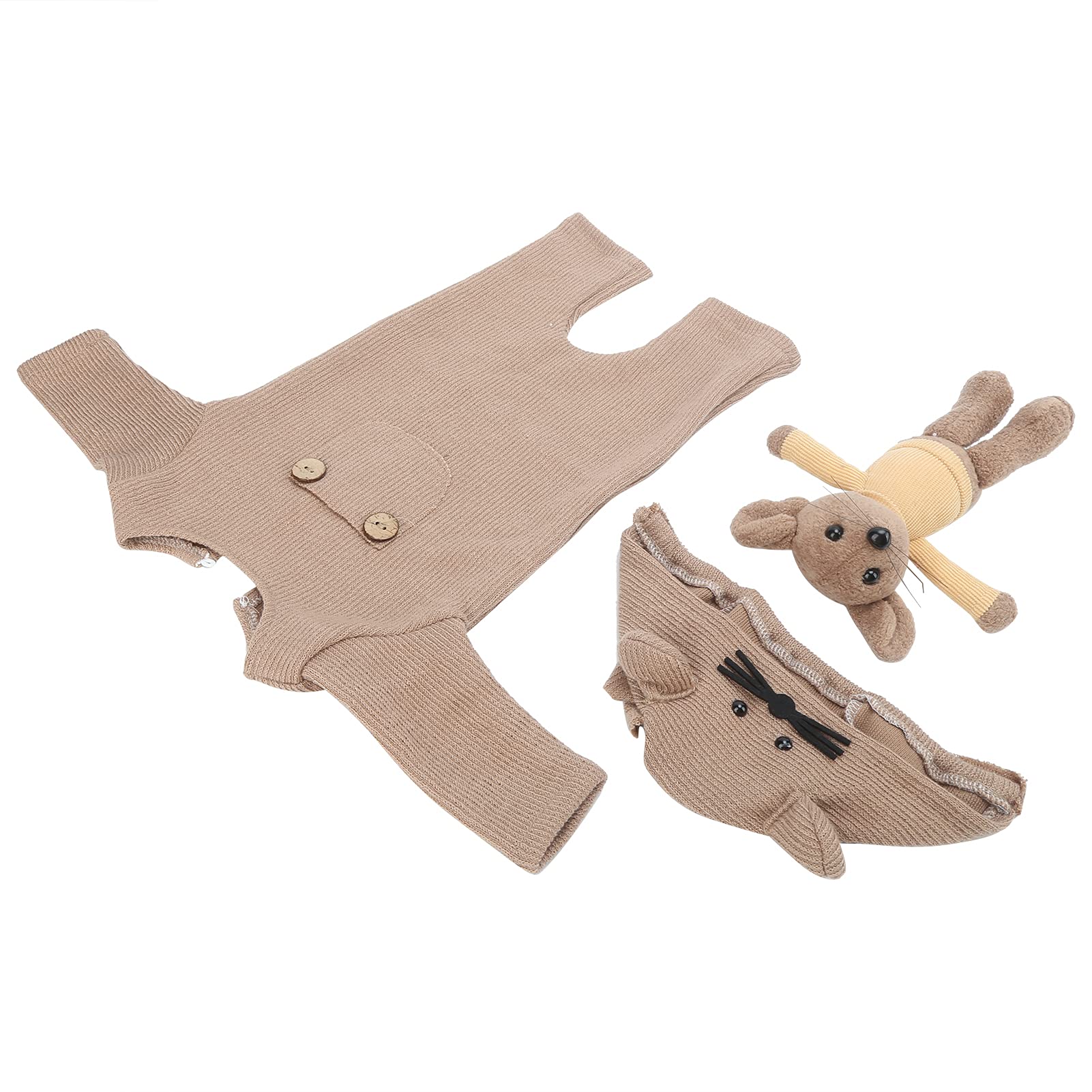 Baby Jumpsuit, Share Growth More Cute Newborn Photo Props Baby Gifts for Baby Photography(Brown, Hat + Doll + one-Piece)
