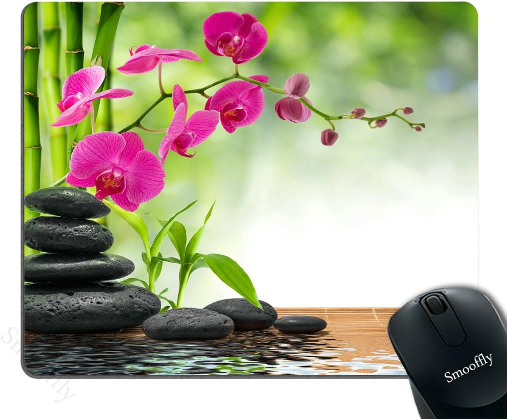 Smooffly Purple Mouse Pad Custom,Composition Tree - Purple Orchid - Black Stones Mouse Pad Personality Desings Gaming Mouse Pad