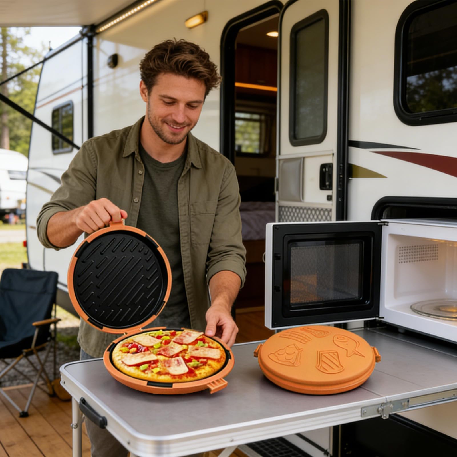 Opiekacz do kanapek do kuchenki mikrofalowej – blacha do pizzy – urządzenie do topienia sera w kuchence mikrofalowej – do pizzy, naleśników, śniadania, gotowania, kuchni, domu, mieszkania