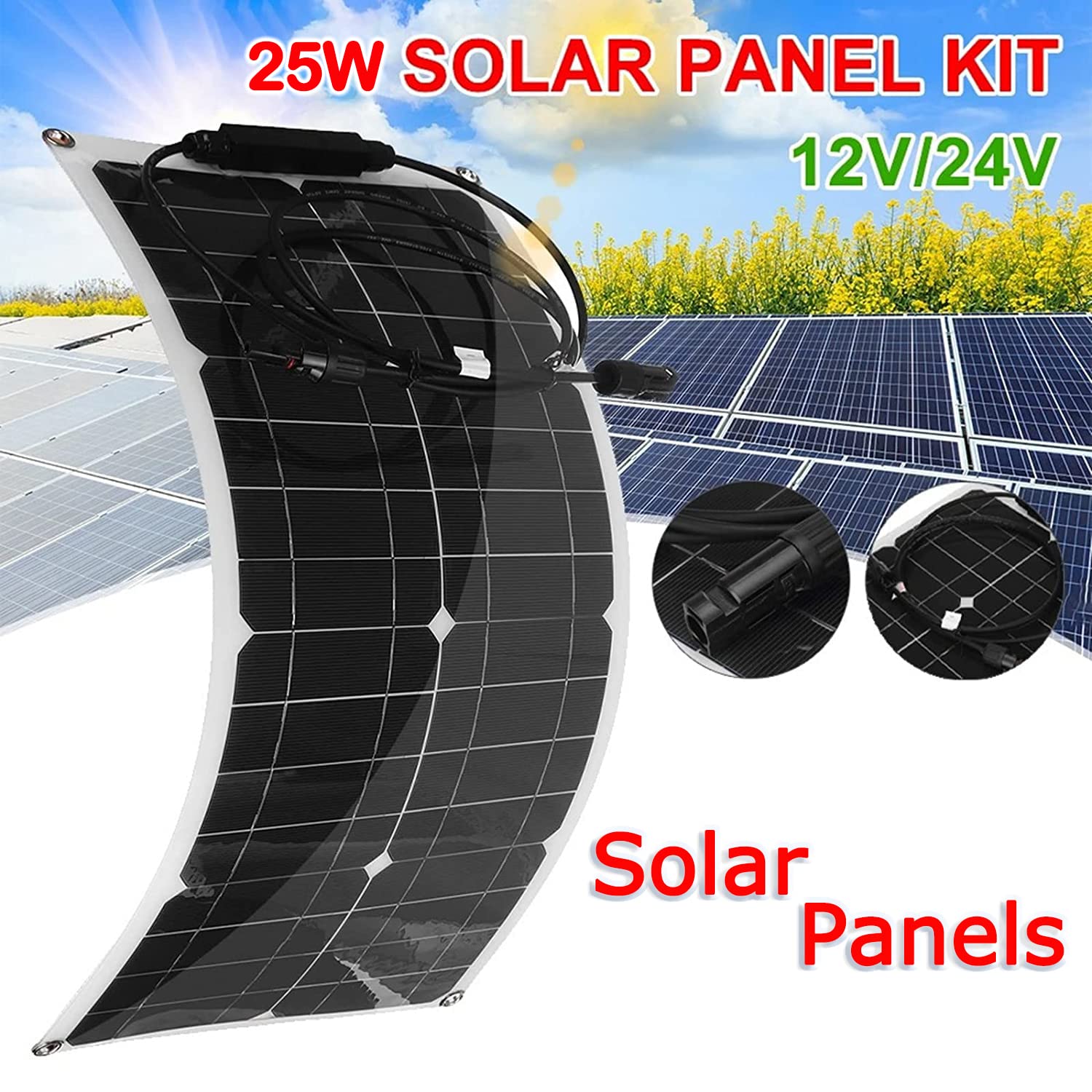 Panel solar monocristalino flexible de 25 vatios y 12 voltios para RV Camper Van Boats y más (Solarplatten)