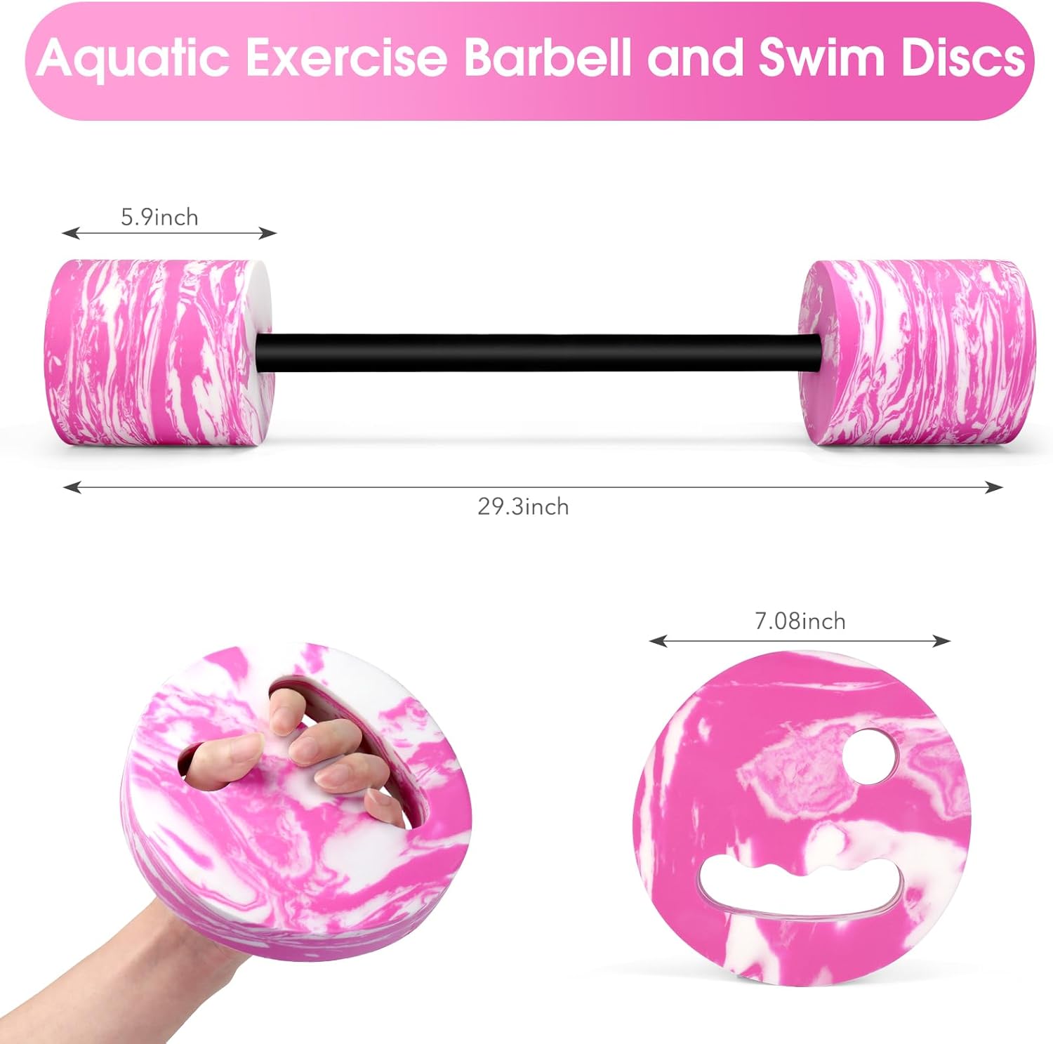 29.3’’ Swimming Barbell with Water Exercise Discs Swim Dumbbell High Density EVA Foam Aquatic Exercise Equipment Swimming Aid for Adults