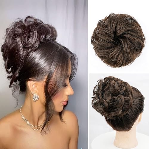Messy Bun Hair Piece100% Human Hair Layered Wavy Curly Buns