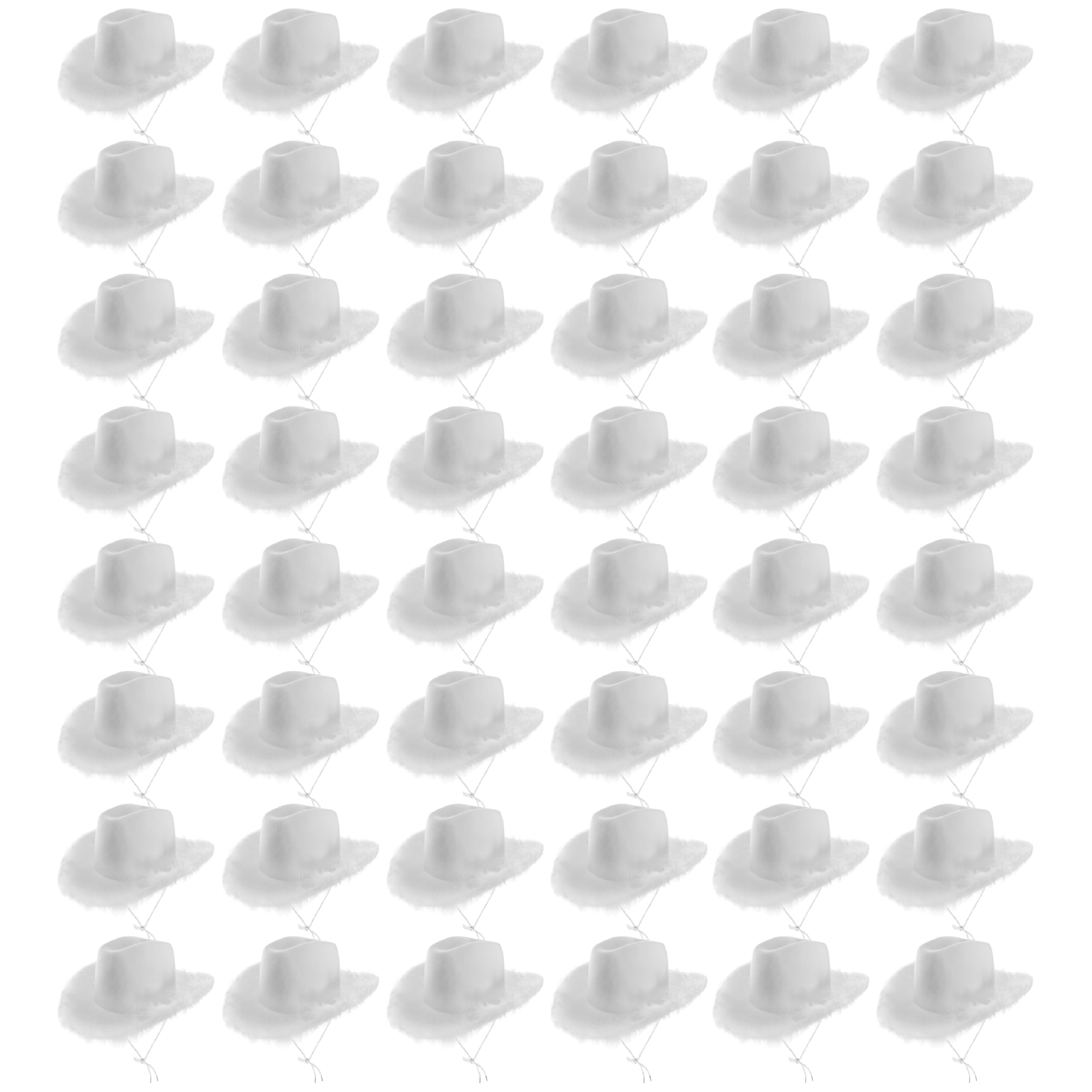 Adults Marabou Cowgirl Hat - Pack of 48 - White Felt Cowboy Hat with Marabou Trim - Adults Fluffy Trim Cowgirl Hat Western Party Hen Party Fancy Dress Accessory