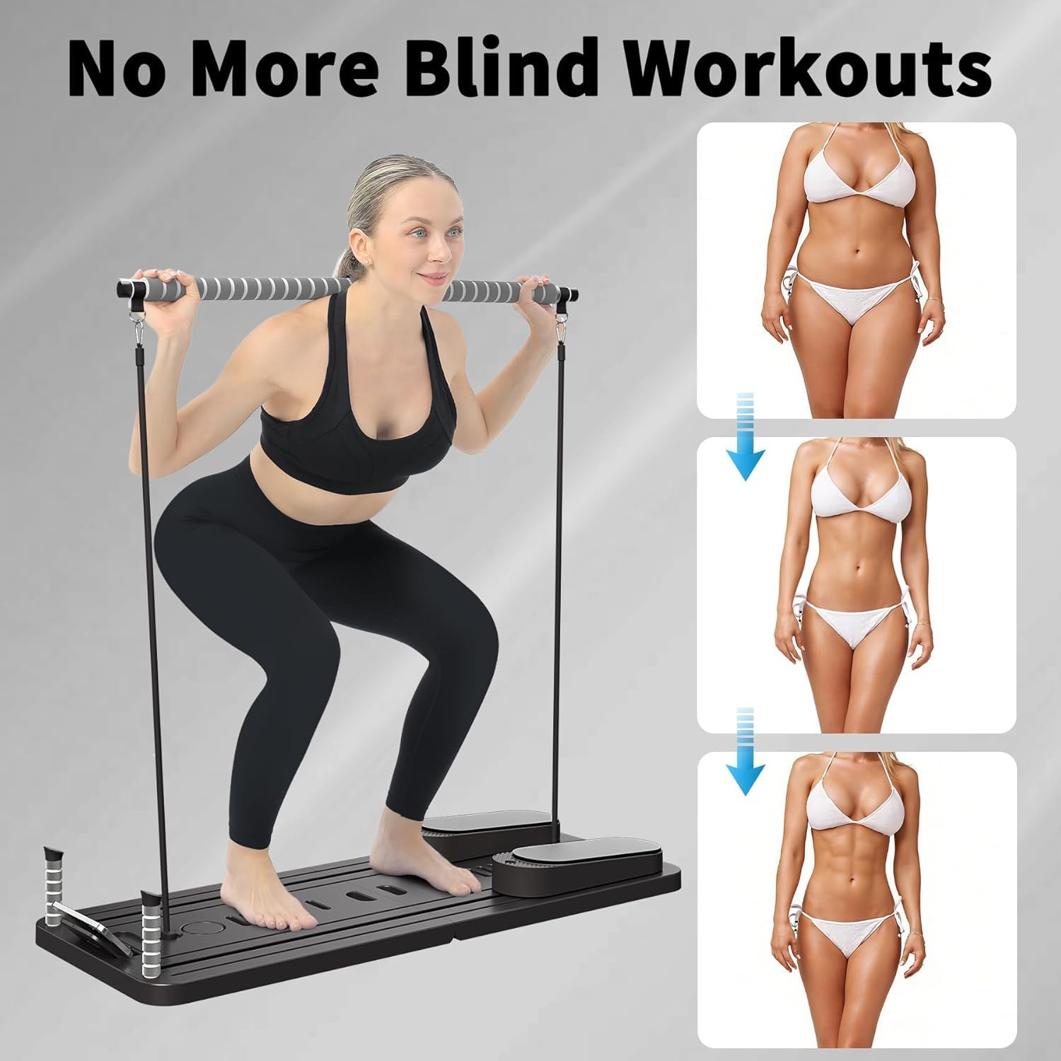 Pilates Board Für Zuhause(inkl. 5er-Set Widerstandsbänder) Faltbares Multifunktionales Reformer Board, Extra Stabile Konstruktion Mit Automatischem Rückprall, für Kern- und Bauchmuskeltraining