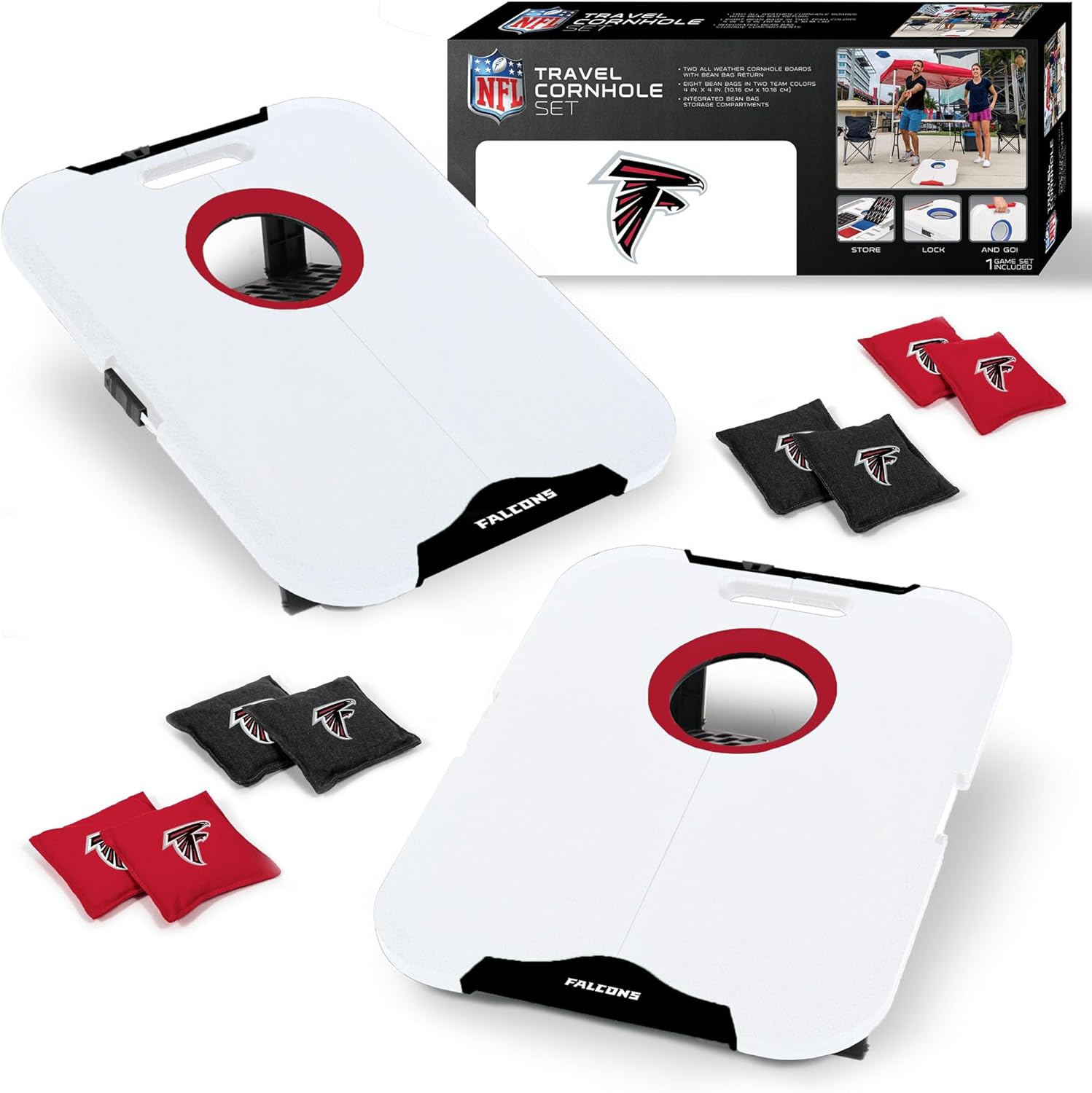 Wild Sports NFL Atlanta Falcons Pro Football All-Weather Cornhole Set - Travel Bean Bag Toss Set Includes 8 Bean Bags