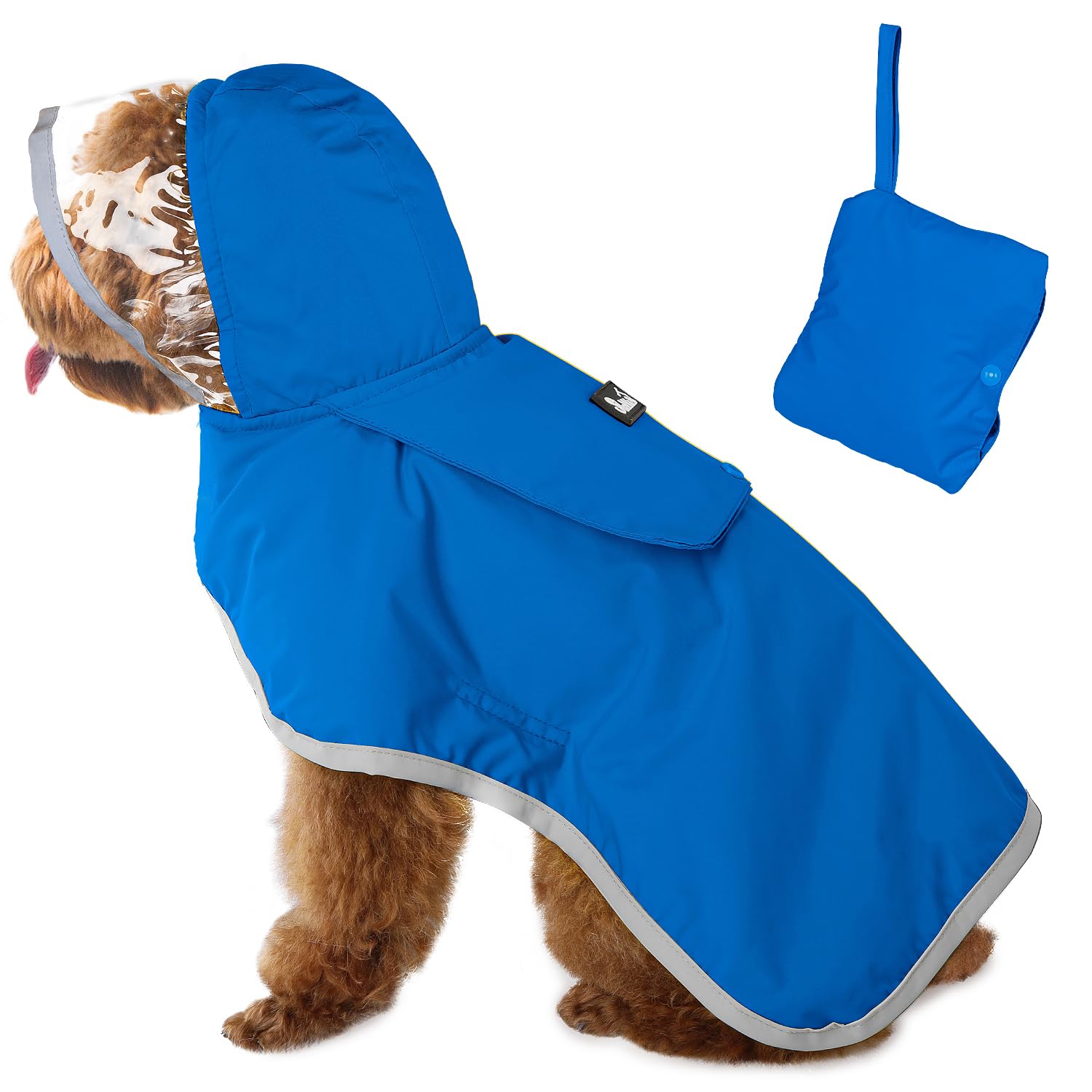 SlowTon Waterproof Dog Raincoat, Clear Hooded Double Layer Rain Jacket for Small Medium Large Dogs Puppies, Dog Poncho with Reflective Strip Adjustable Straps and Storage Pocket — image 1