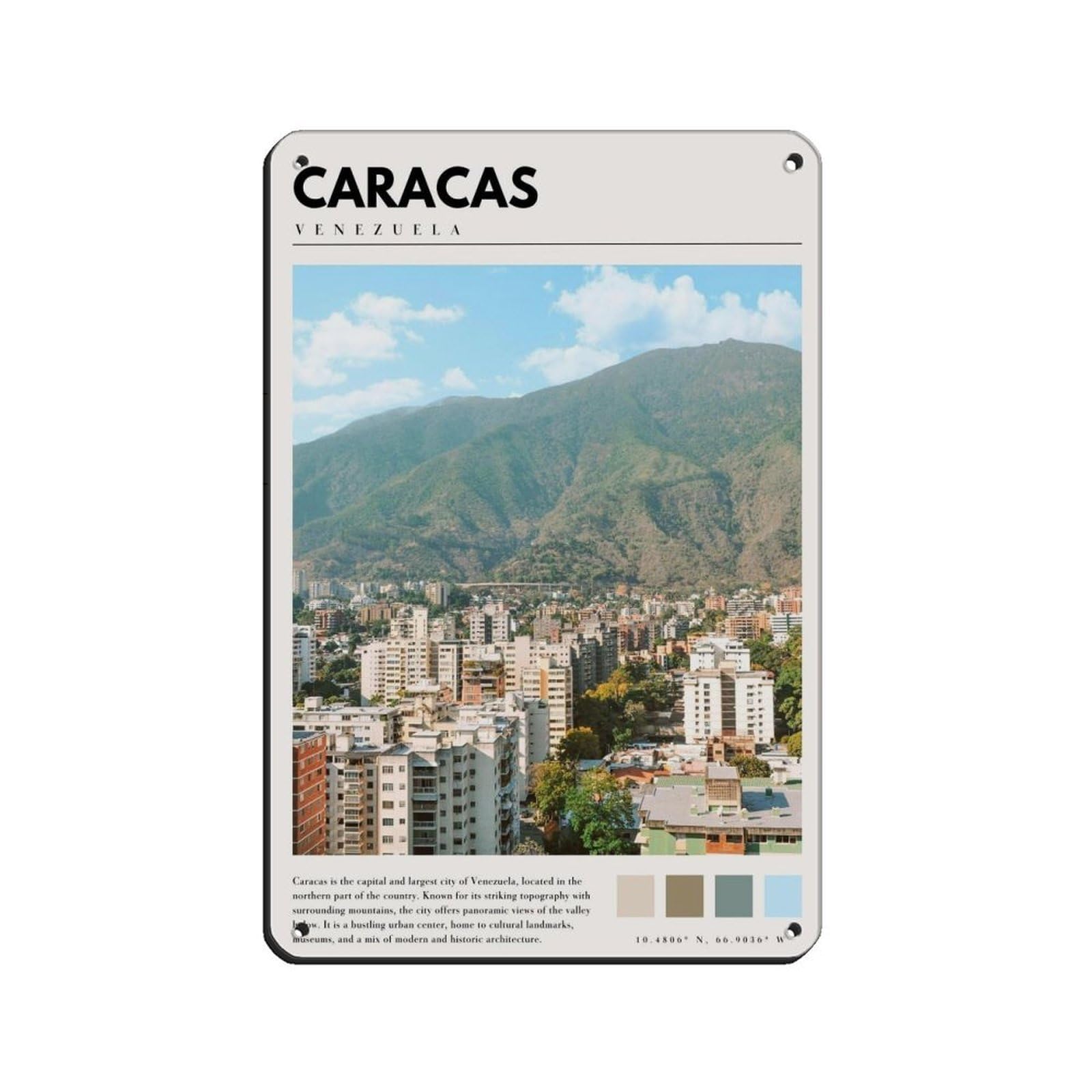 Caracas Venezuela Poster Venezuela Poster Tin Sign Vintage Metal Pub Club Cafe Bar Home Wall Art Decoration Poster Retro 8x12inch(20x30cm)