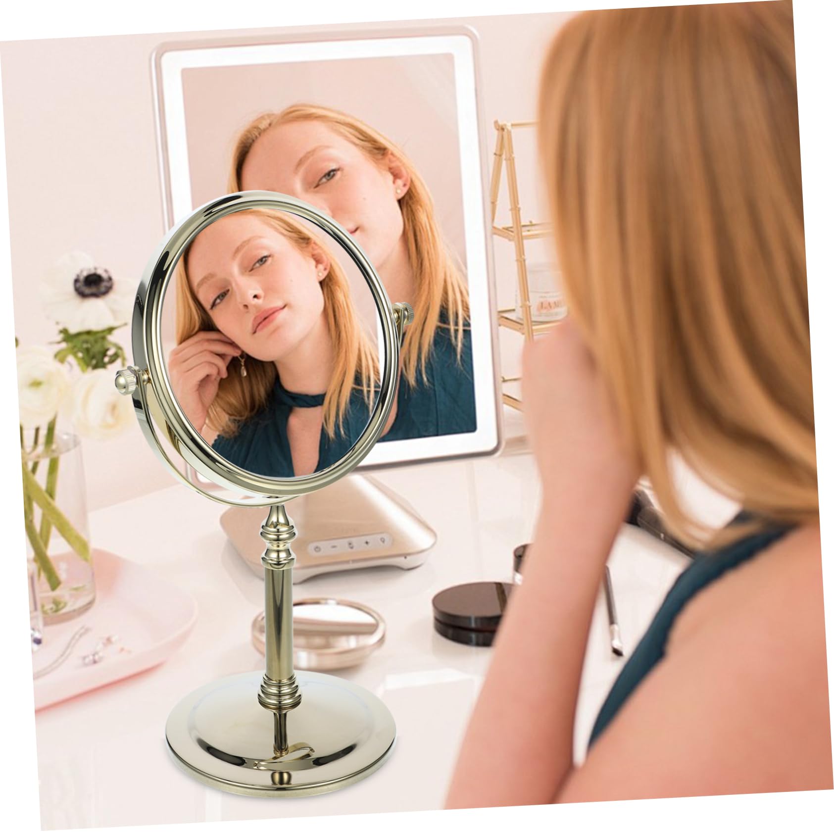 Ipetboom Specchio Trucco Doppia Faccia da Tavolo Oro 6 Pollici | Vetro e Metallo, Base Antiscivolo, per Camera e Bagno, Immagine Chiara e Ingrandimento