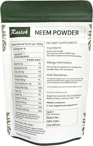 Miniatura 3 de Polvo de neem  Polvo de neem 100% puro y natural  Suplemento de neem muy amargo para la piel, cabello y desintoxicación (3.52 onzas)