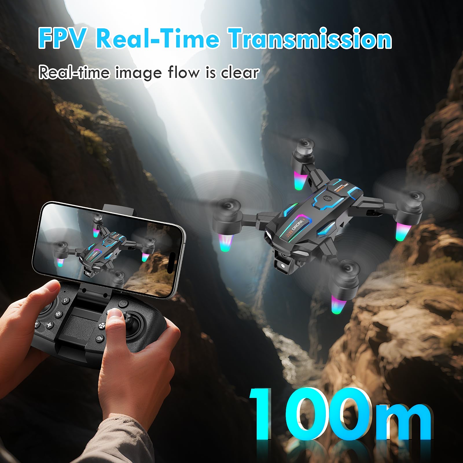 Drone con Telecamera 8K, 360°Flip, Wi-Fi, Motore Brushless, Modalità Senza Testa, Decollo/Atterraggio con un Solo Tasto, Volo in Traiettoria, Regali e Giocattoli per Principianti, 2 Batterie (Nero)