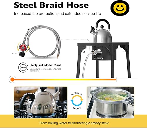 Miniatura 5 de VIVOHOME Quemador de propano único para exteriores, estufa de campamento de 100,000 BTU con patas ajustables, estufa de gas para cocinar al aire