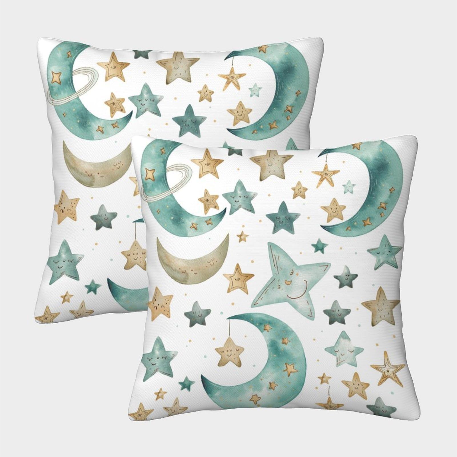 kaiyun 2 Pack Moon Stars, Space Pillow Case 50x50cm 3D Printing Cushion Cover,home Decoration Sofa Cushion
