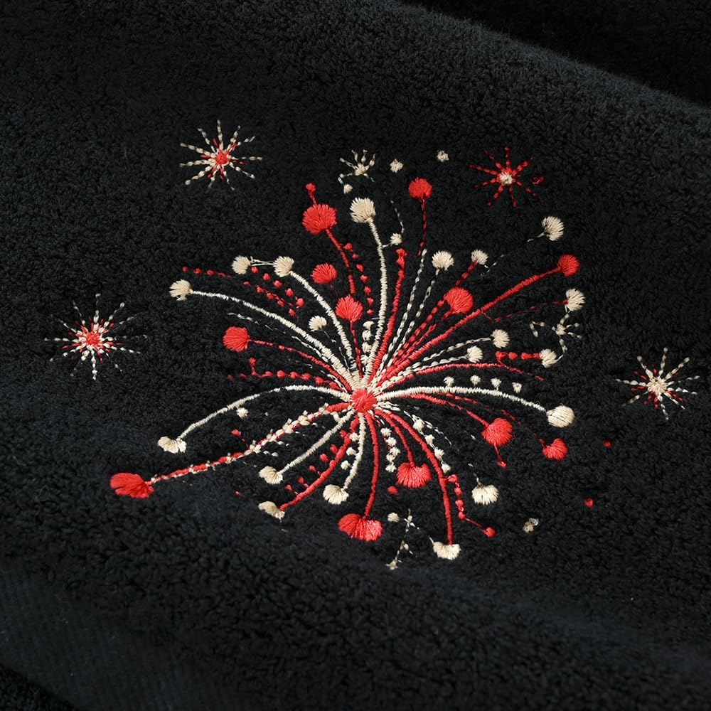 YiLUOMO Spark Fireworks Embroidered Design Hand Towels Black Set of 2 Soft Thick Luxury 100% Cotton Highly Absorbent Bathroom Hand Towel for Holiday Party Decorative Gift 13 X 29 Inch - Image 8