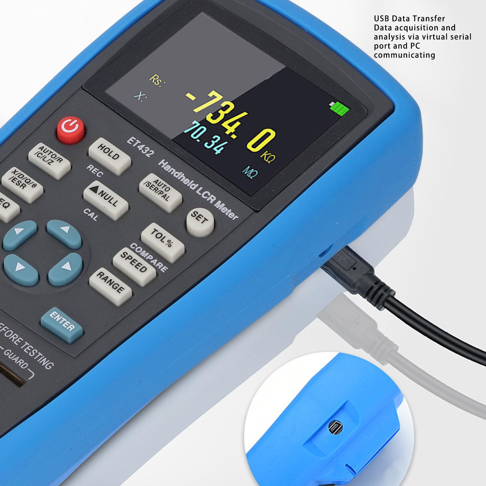 Medidor portátil ET432, multímetro de puente digital de alta precisión con pantalla TFT de 2,8 pulgadas, probador de componentes electrónicos profesionales para ingenieros, técnicos,