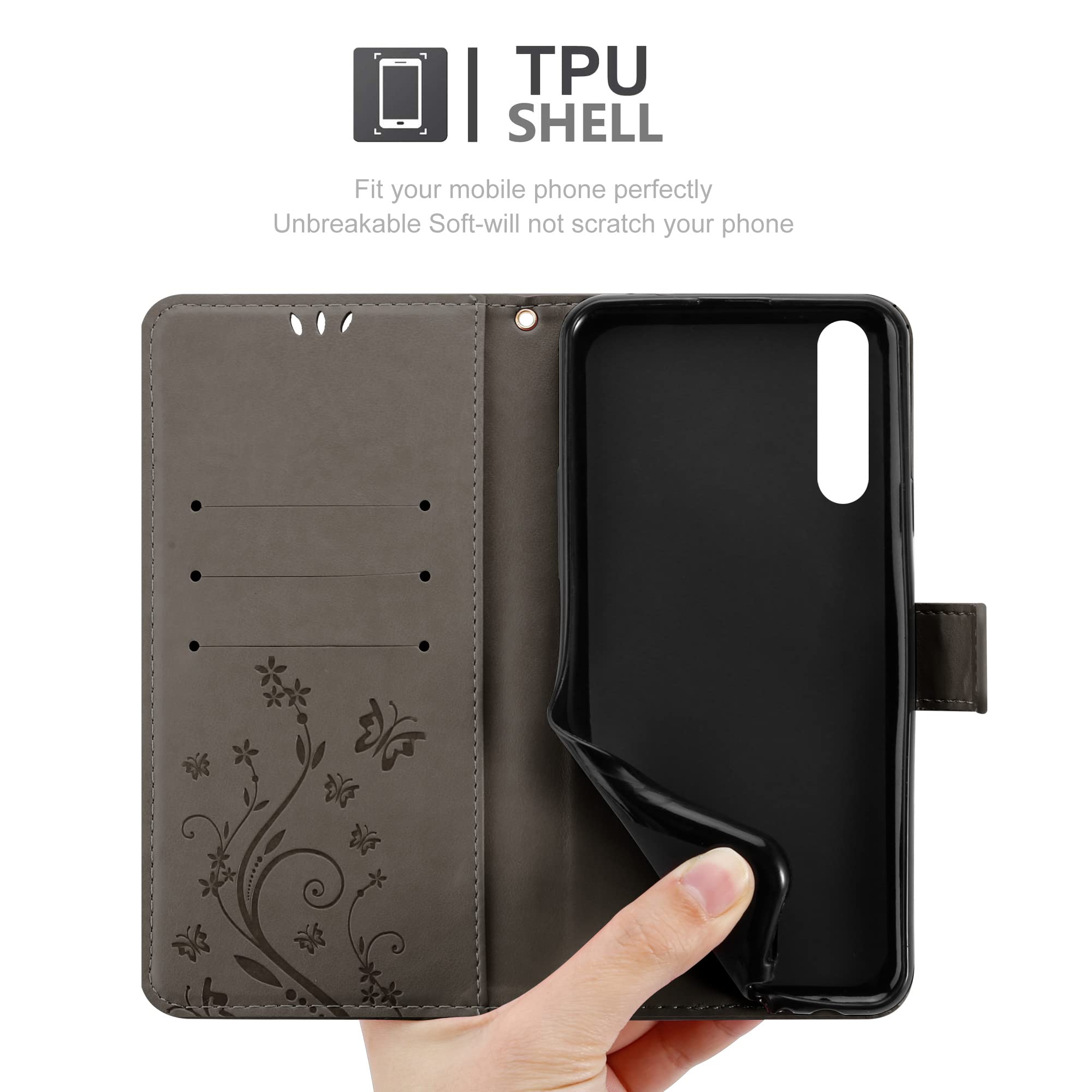 Book Case Compatible with Huawei Y6 PRO 2017 in Floral Grey - Cover in