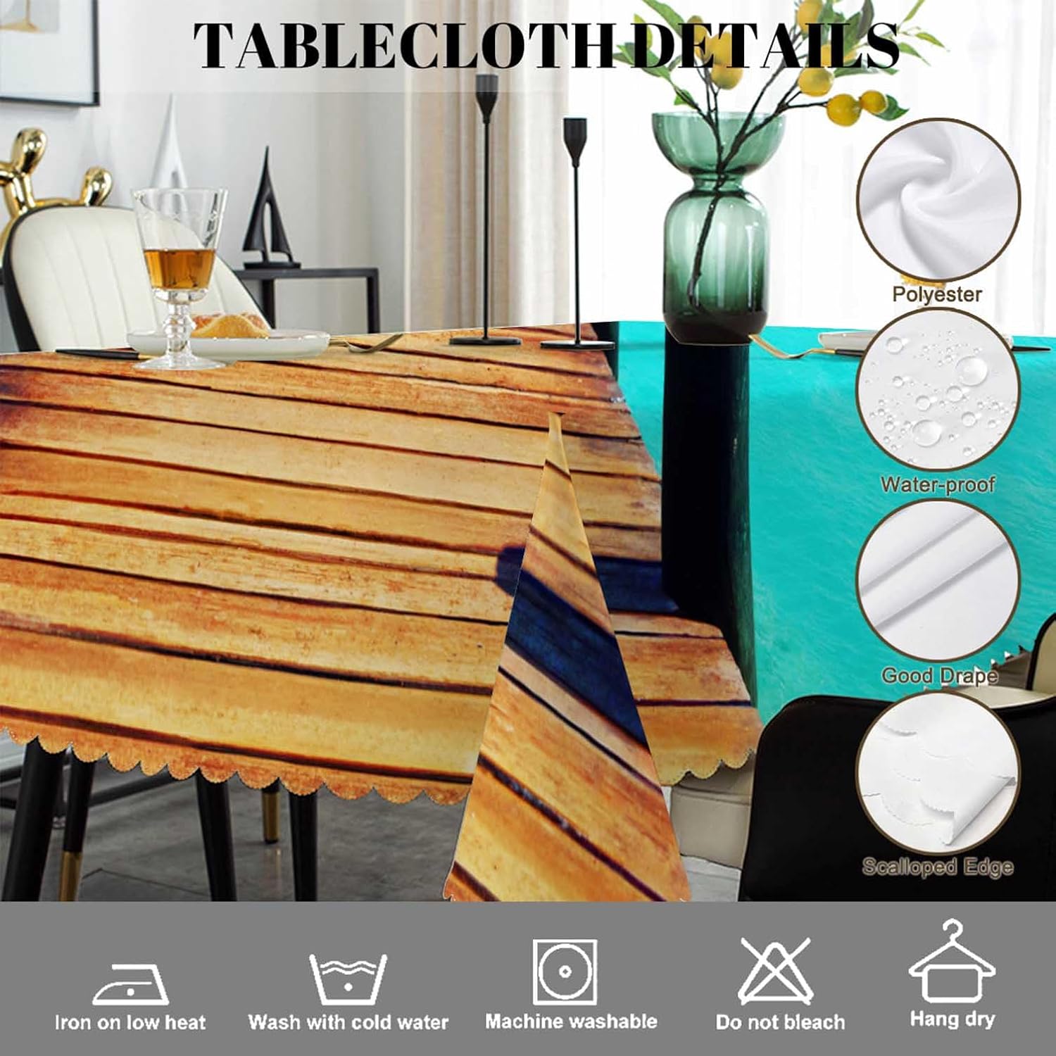 Swono Wooden Dock Rectangular Tablecloth Ocean Beach Tropical Island Seashore Washable Table Cloth Kitchen Dining Room Table Cover for Party Dinner 50x72 Inch Tablecloths