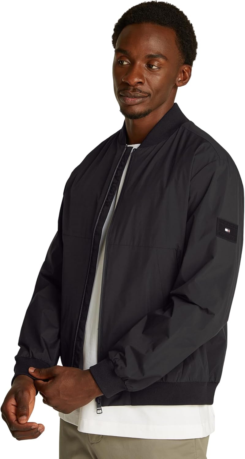 Tommy Hilfiger Men's Branded Bomber Jacket with Baseball Collar