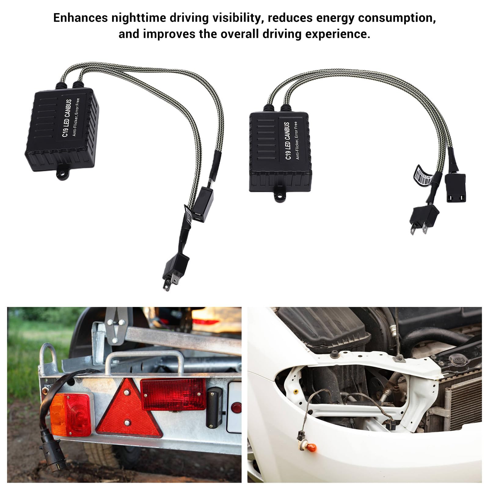 Decodificatore Canbus per Fari a LED, Decodificatore C19 H7 5A Corrente Massima in Plastica per Auto Generiche, Adatto per 9-16 V, CAN Integrato, Anti Sfarfalli