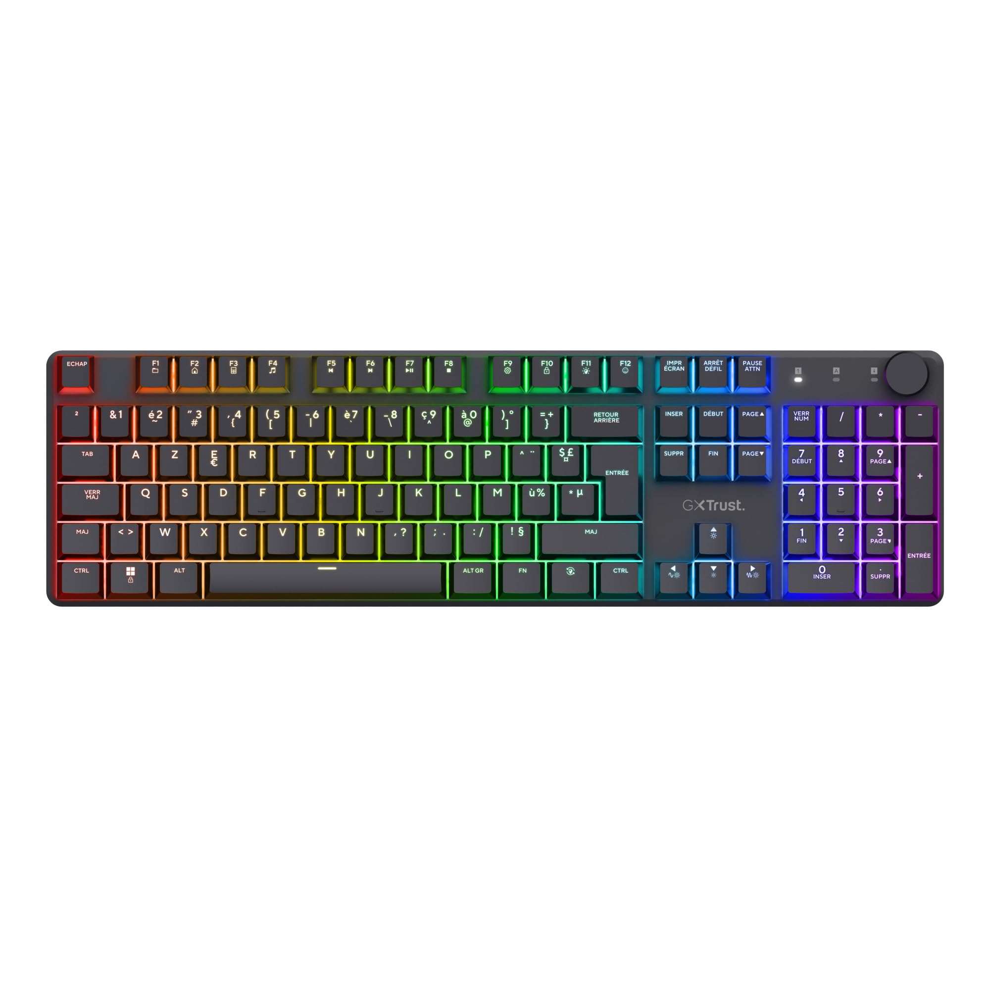 Trust Gaming GXT 868 Torix Clavier Mécanique sans Fil AZERTY Français, Clavier Gamer Rechargeable RGB 2.4GHz, Batterie 100 Heures, Commutateurs Huano Linéaires, Programmable, PC Portable