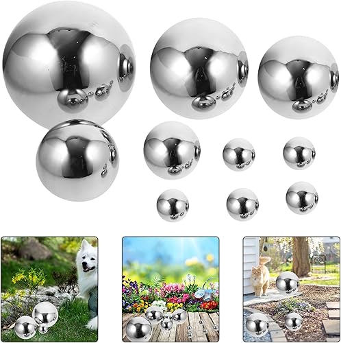 Miniatura 2 de Yardwe Bolas de espejo irrompibles grandes para decoración de jardín, bolas de reflexión al aire libre, de acero inoxidable, esfera de globo de