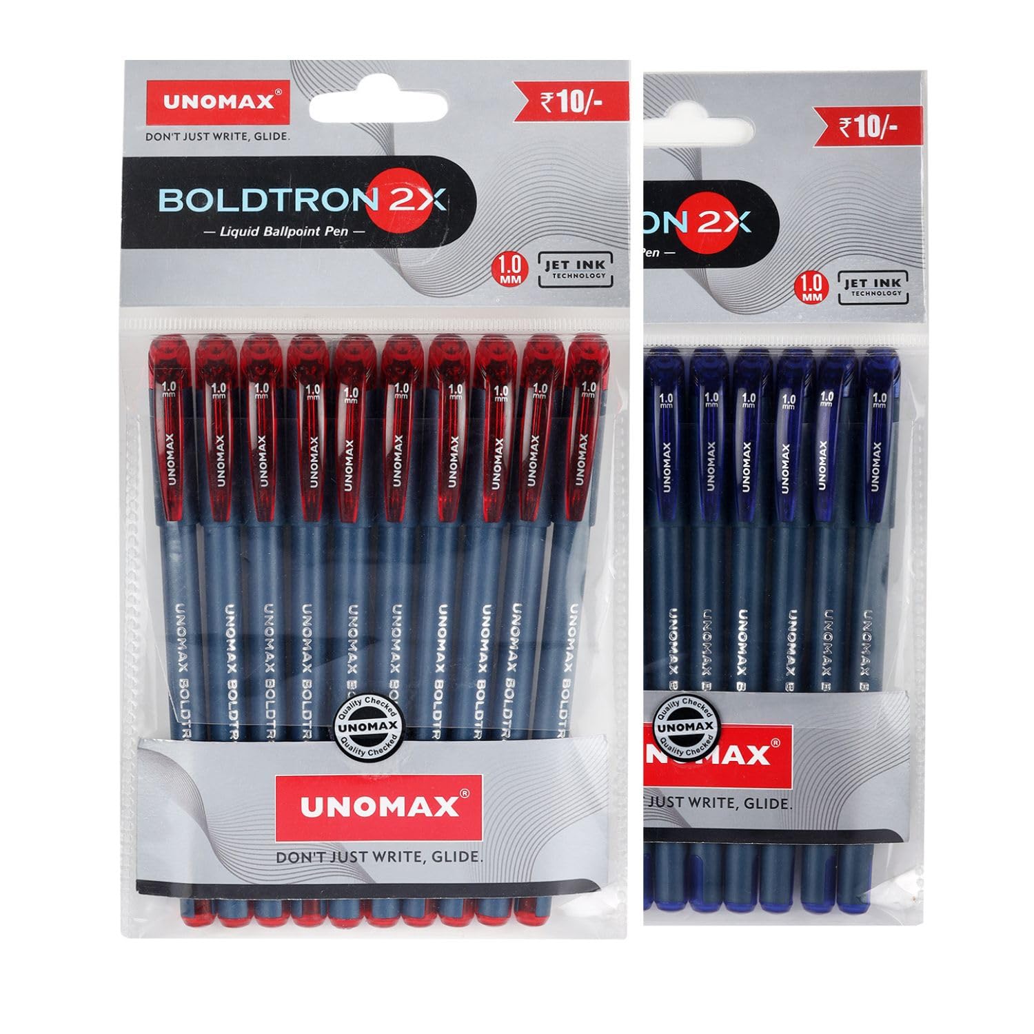 UNOMAX Boldtron 2X 1.0mm Ball Point Pens - Pack of 20 (10 Blue & 10 Red) | Fast-Flowing Ink, Pocket-Friendly, Budget-Friendly, Ideal for Daily Use and Fine Handwriting