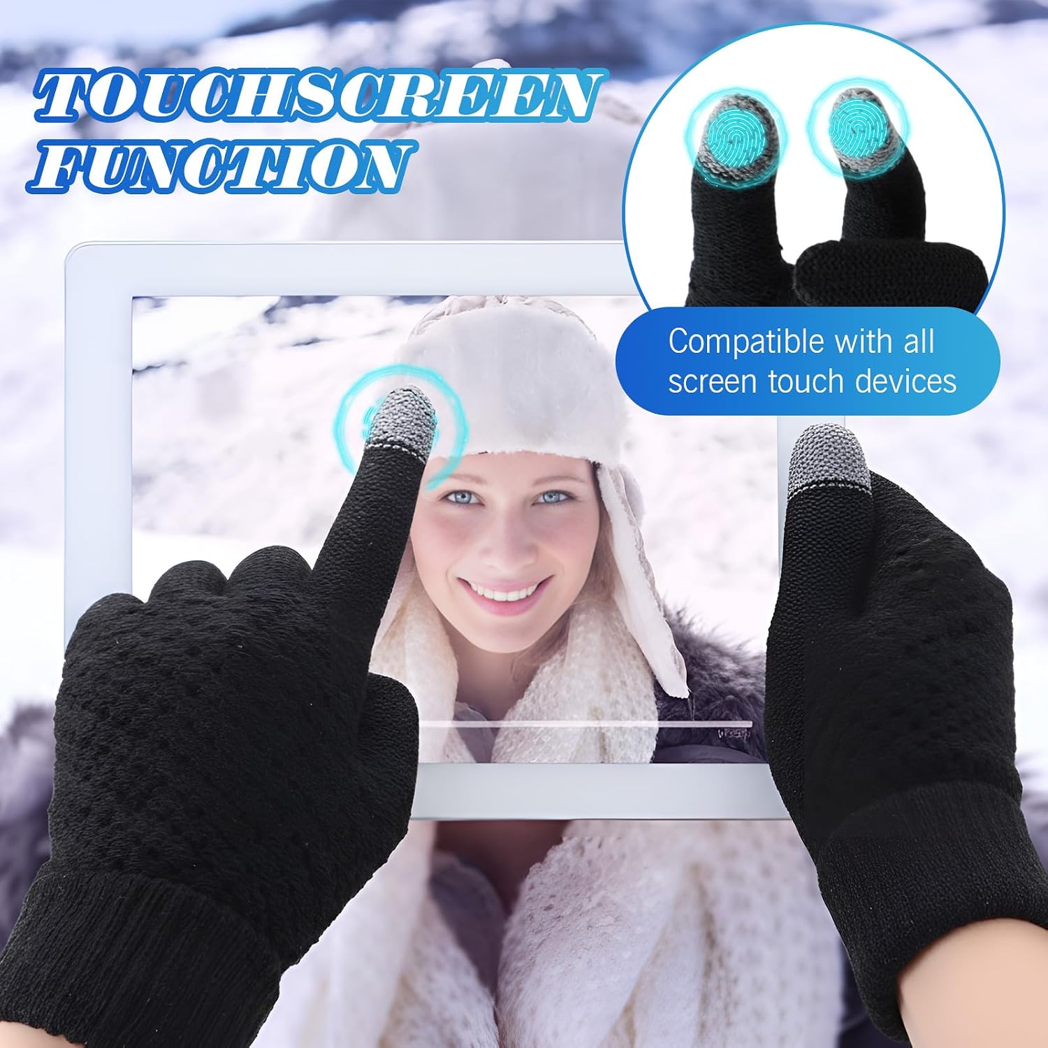 Handepo 12 Pairs Winter Touchscreen Gloves for Men Women Warm Soft TouchScreen Texting Gloves Anti Slip Thermal Insulated Knit Mittens with Warm Fleece Lined and Elastic Cuff for Cold Weather Gifts