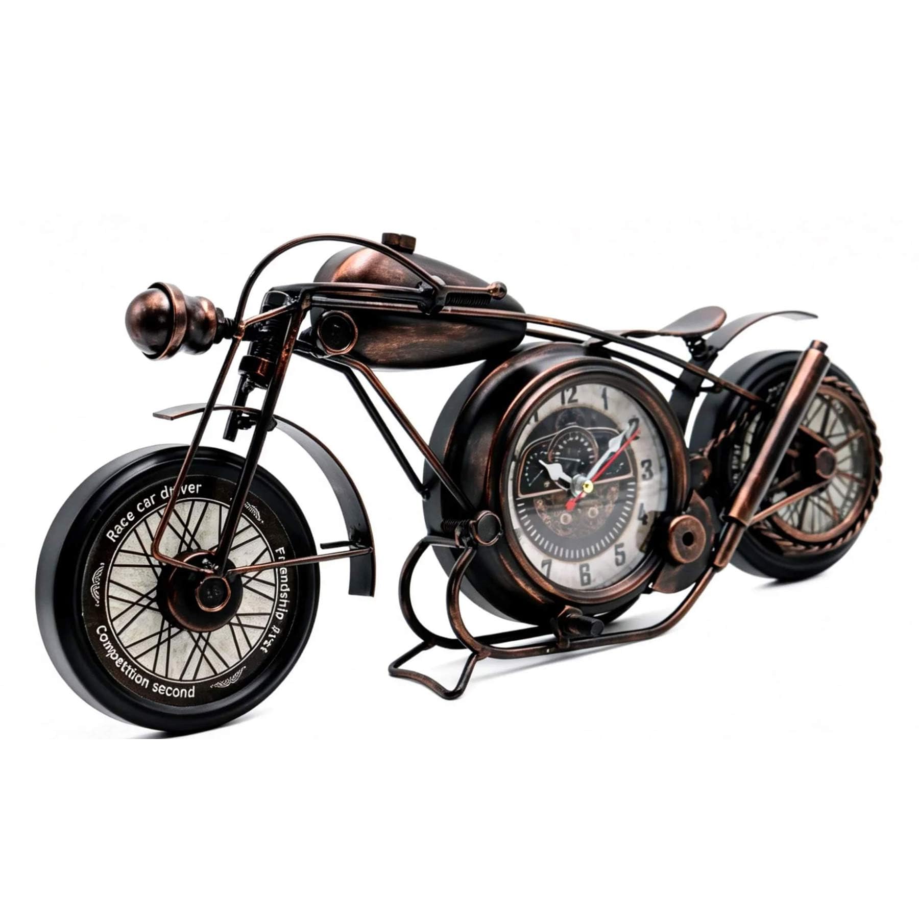 YOUKI Metalowy motocykl sztuka dekoracja ścienna zegar biurkowy nie tykający zasilany bateriami dom dekoracyjny pomysł na prezent, dekoracje ścienne do sypialni biura 43 x 4,5 x 19,5 cm, brąz