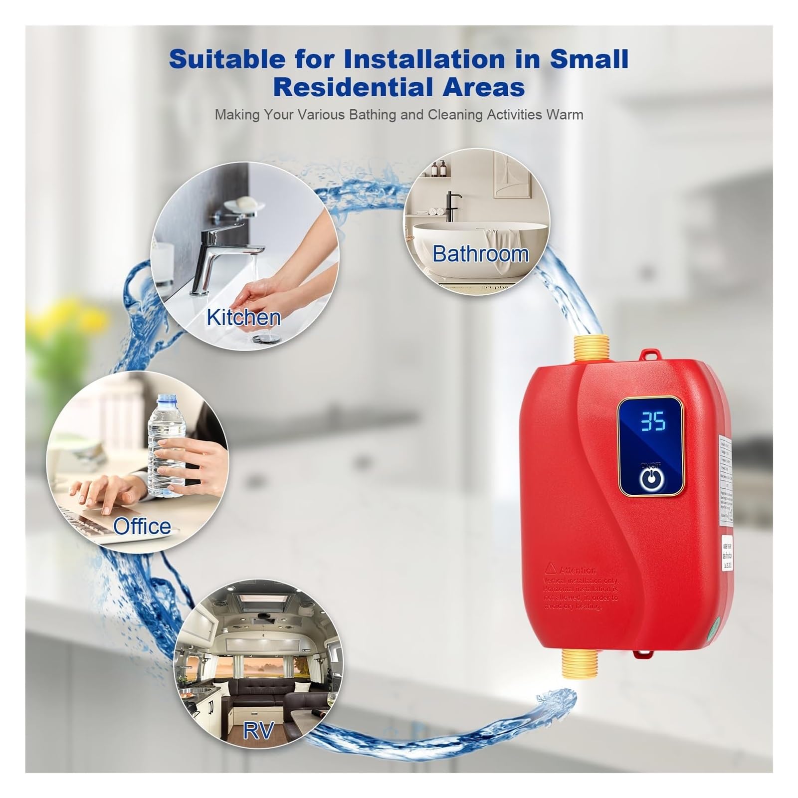 Scaldabagno Elettrico Istantaneo, Scaldabagno Elettrico Senza Serbatoio Bagno Cucina Scaldabagno Istantaneo Con Display A LED Doccia Riscaldamento Rapido 'acqua per RV Cucina Bagno(Oranje)