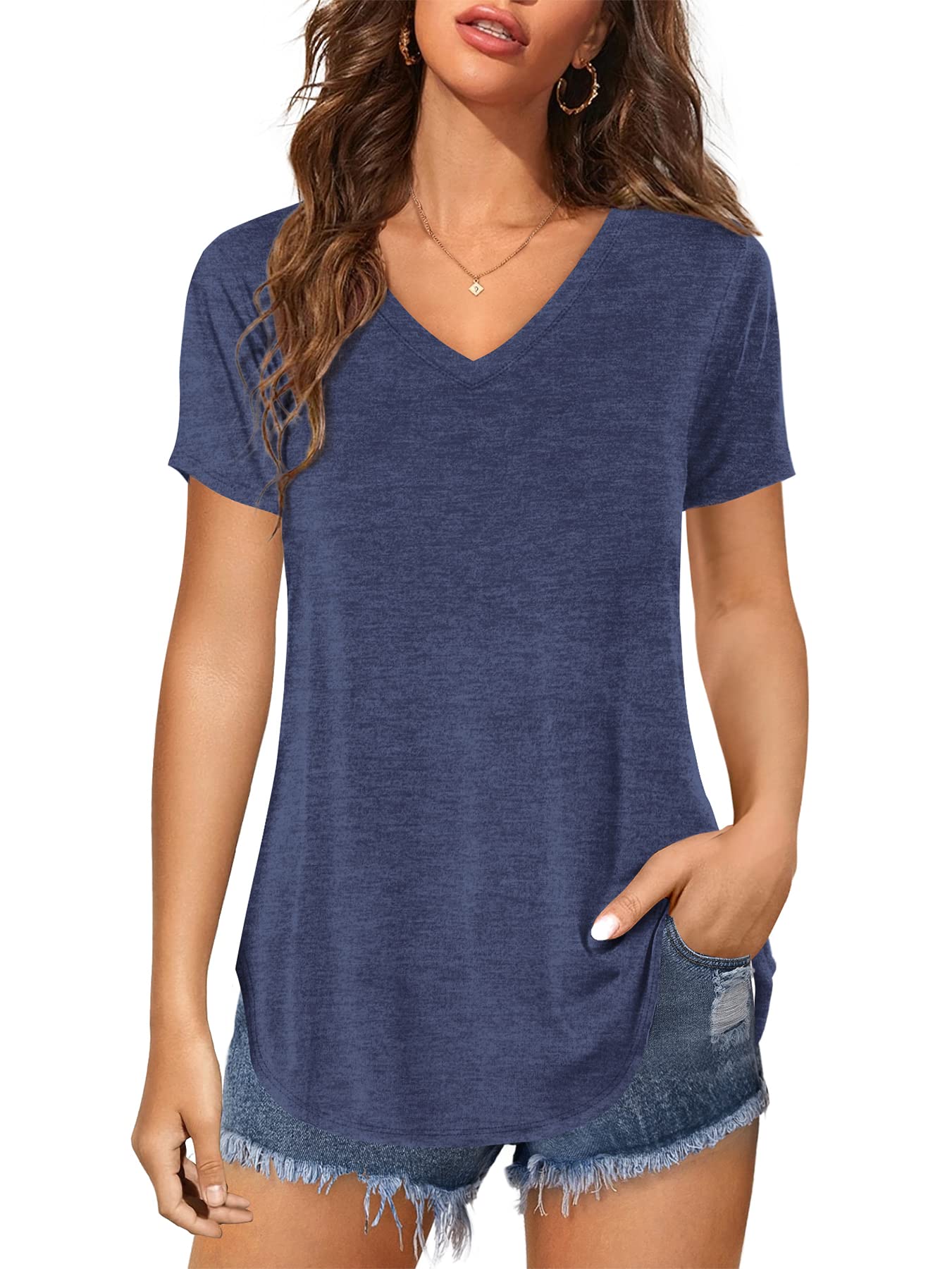 Florboom Tunika Damen Langarm/Kurzarm V Ausschnitt Oberteil Shirts Basic Casual Longshirt
