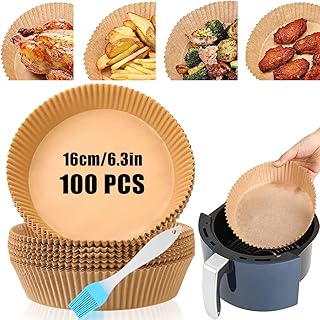Air Fryer Liners, 100pcs Disposable Air Fryer Paper Liners, 6.3in Non-Stick Baking Parchment Paper, Multipurpose Oil-Proof Liners for Air Fryer Oven Microwave Frying Pan
