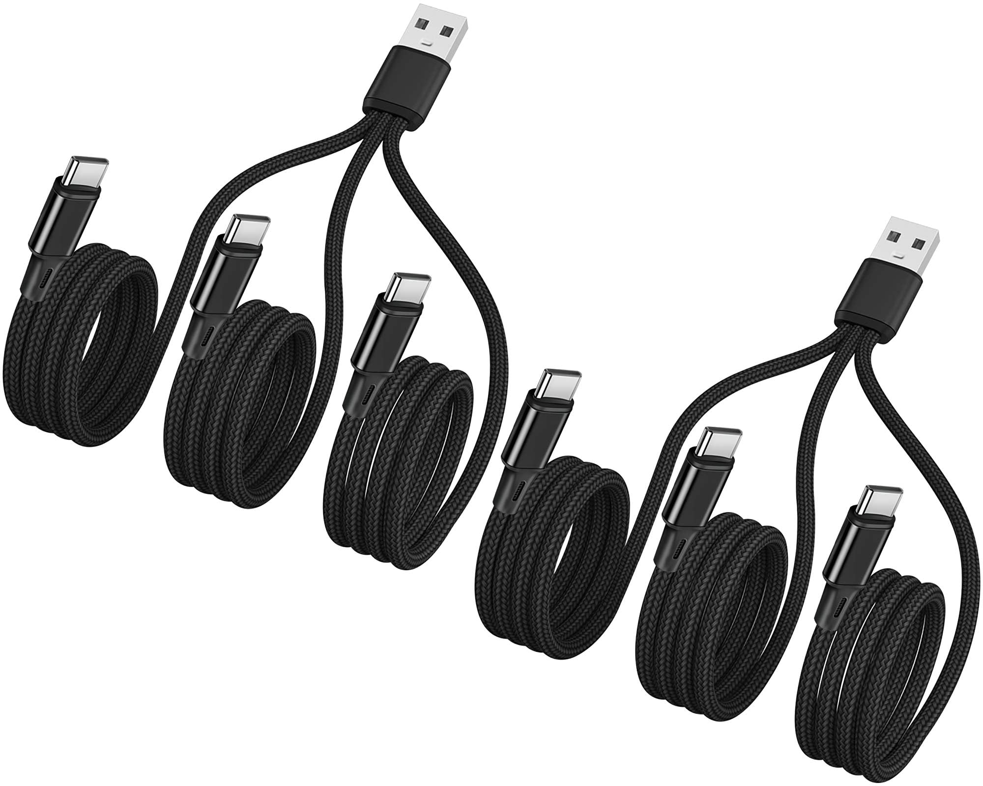 4FT 2Pack USB A to Multi 3 Type C Splitter Cable, 3 in 1 Multi Charging Cable Nylon Cord, USB A to 3 USB C Port Compatible with Apple i-Phone 15,iPad Pro/Air,Sam-Sung S24 S23,Moto,Google Pixel 8,LG