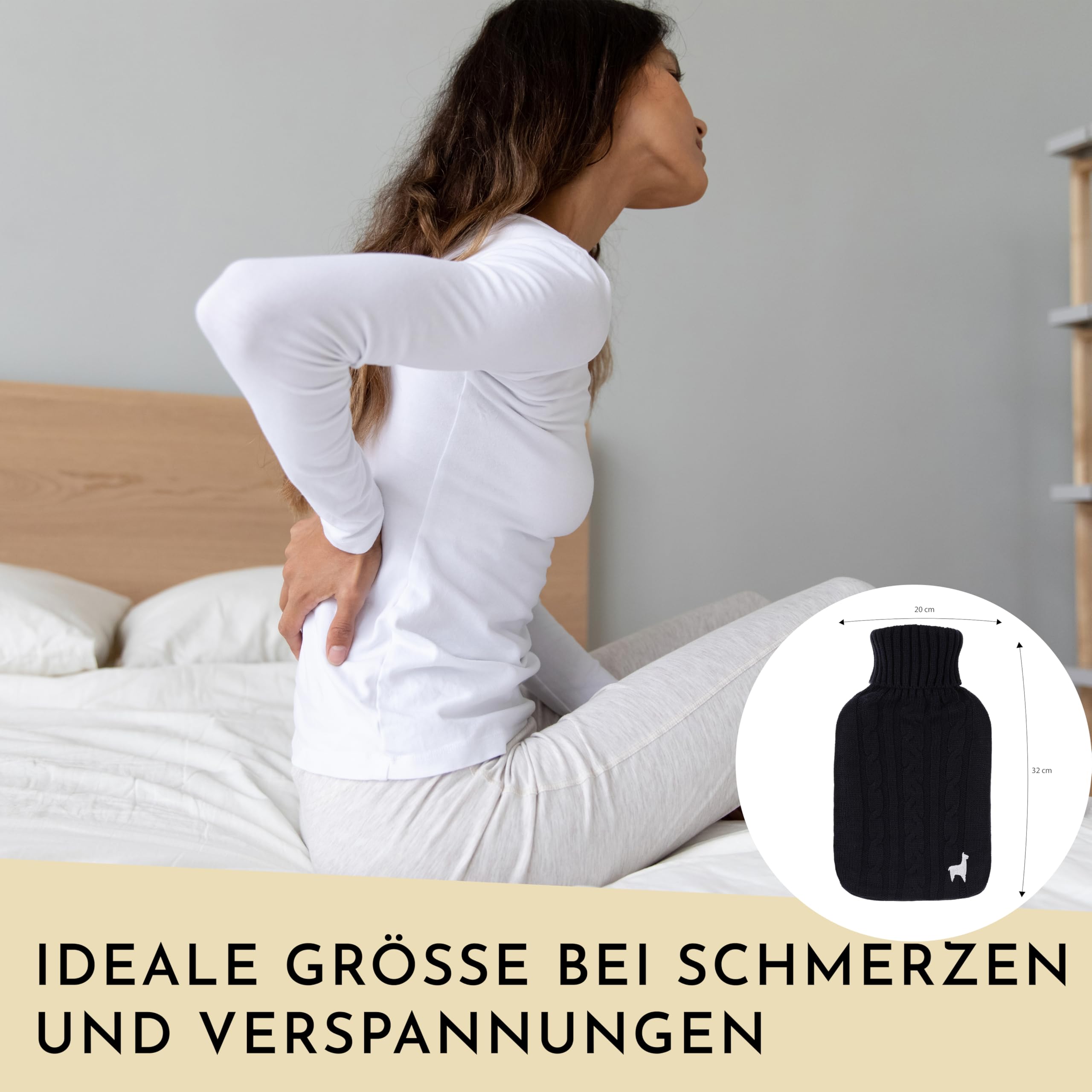 Nordstern Premium - Bolsa de agua caliente con funda tricotada suave – Botella de calor a prueba de fugas para el alivio del dolor, botella de cama de caucho natural para niños y adultos – Azul oscuro