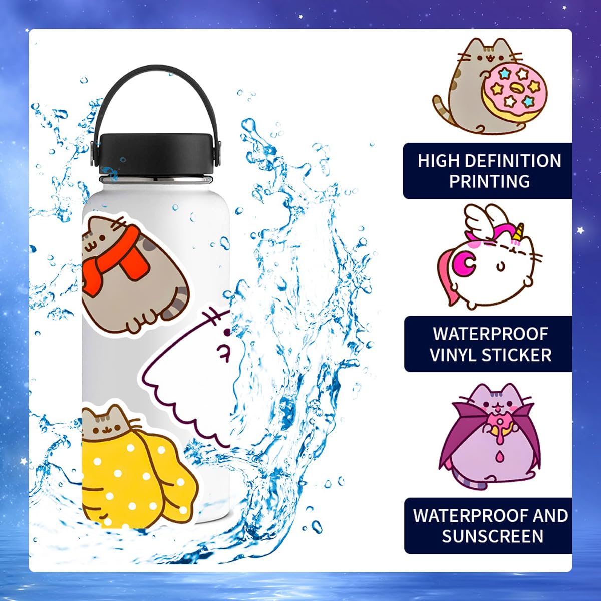 Adesivi P-usheen, Gatto Stickers 100Pcs Decalcomanie Kawaii Graffiti Stickers Vinile Impermeabili Adesivi per Laptop Bottiglie d'Acqua Skateboard Album Scrapbooking Auto Guitare