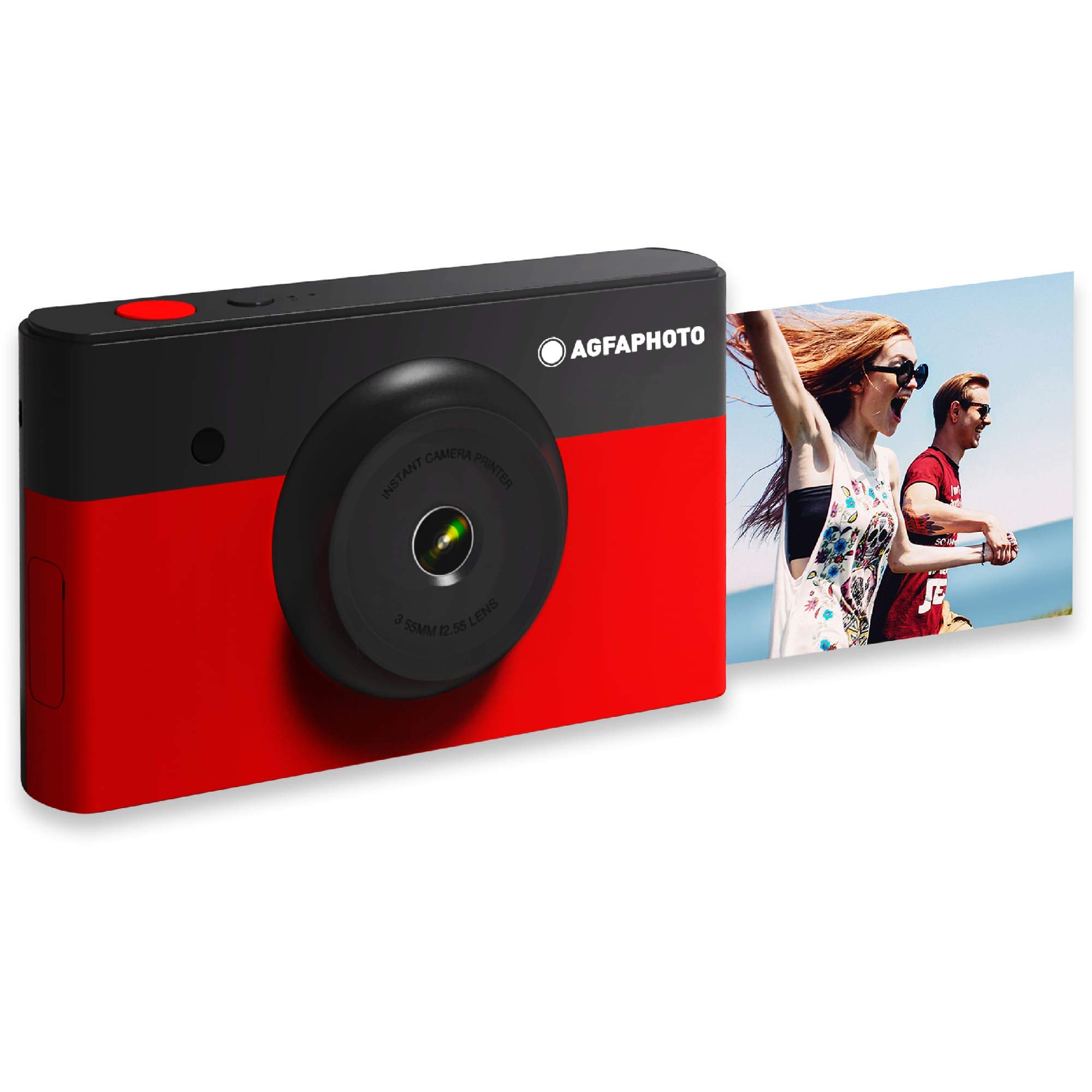 AgfaPhotoAGFA Foto, Realipix Mini S – Sofortbildkamera (Foto 5,3 x 8,6 cm – 2,1 x 3,4 Zoll, 10 MP, LCD-Display 1,7 Zoll, Bluetooth, Lithium-Akku, Thermosublimation 4-Pass) Schwarz & Rot