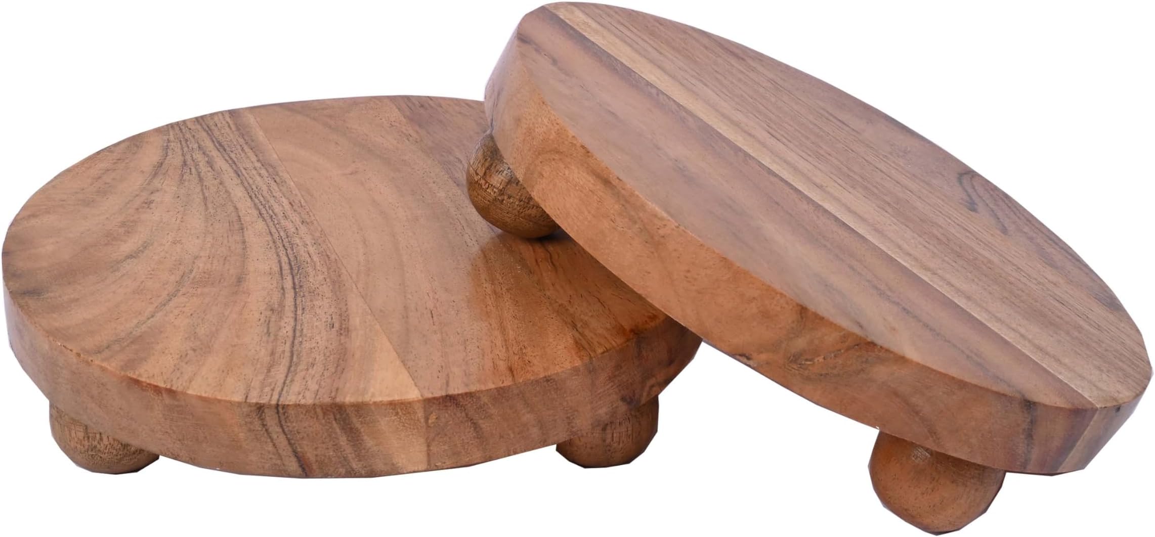 Indus Lifespace Round Acacia Wood Display Stand Wood Stand for Display Wooden for Kitchen/Bathroom Counter/Plant Stand (15.24cm x 15.24cm x 3.81cm), (Set of 2)