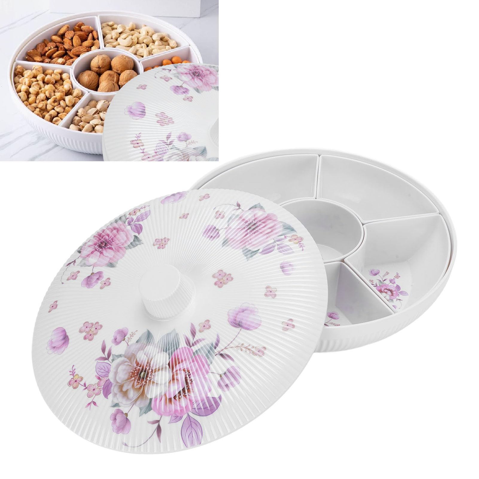 Bandeja para Refrigerios de 6 Compartimentos, Contenedor para Servir Dividido Duradero para el Hogar, Cocina, Almacenamiento de Dulces y Nueces