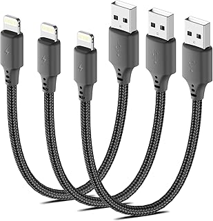 كيبل شحن قصير 6 انش 3 قطع بطول 0.6 قدم سريع مضفر USB الى لايتنينج لايفون 14 13 12 11 برو-ماكس-ميني Xs SE2-ايباد-كاربلاي
