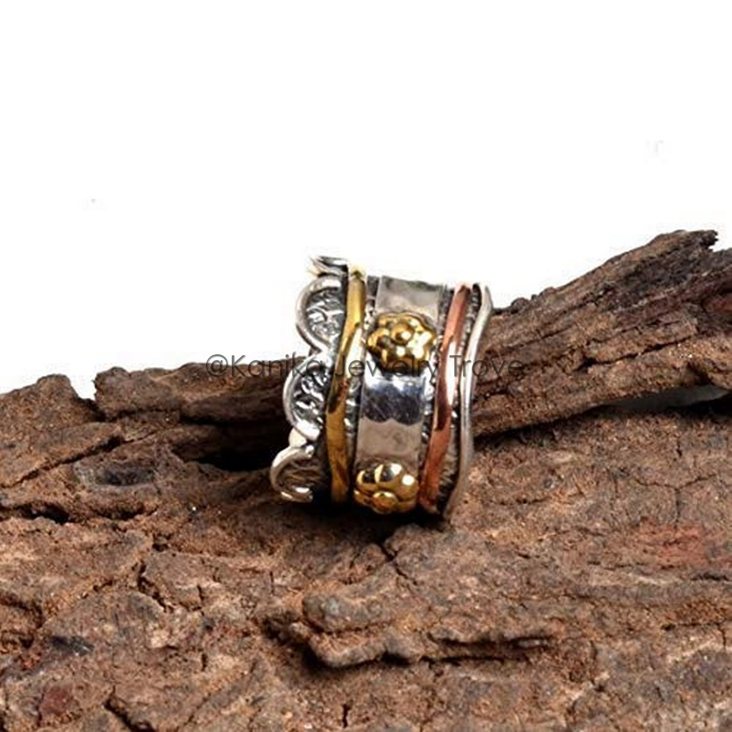 Bagues Spinner Band, Bague Anxiété pour Meditaion, Bague texturée, Bague en argent Sterling, Bague Spinner pour femme, Bague cadeau pour Noël