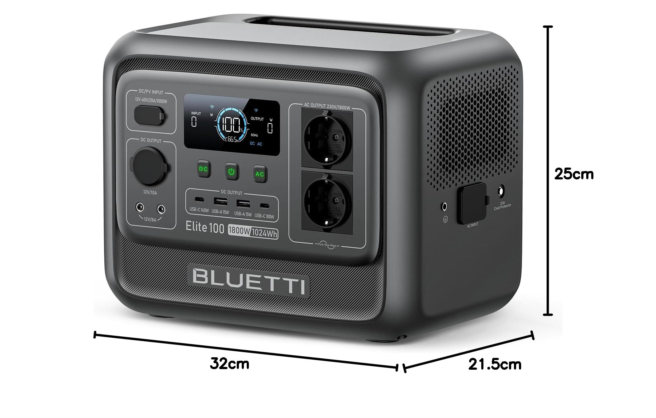 BLUETTI Elite 100 V2 Generador Solar Portátil 1024Wh, Batería LiFePO₄, 1800W (3600W Pico), 35% Más Compacto, Estación de Energía para Acampar, Hogar, Emergencias, UPS, Panel Solar Opcional