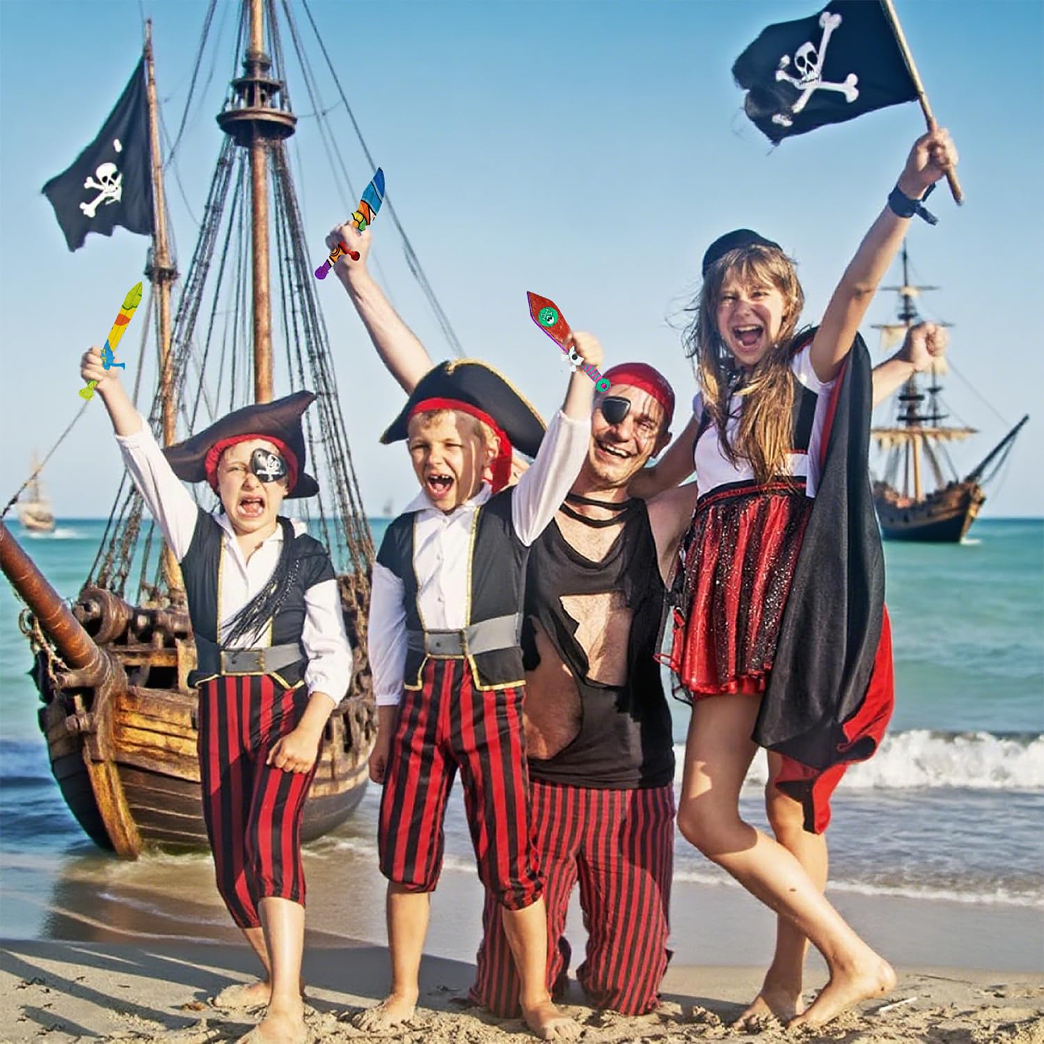 KEMUZ 12 Épées De Pirate En Bois Couleur Pour Peindre Sabre De Pirate Créatif Épée En Bois Épée De Pirate Pour Enfants Kit De Bricolage En Bois Cadeau Pour Décoration Pirate Anniversaire(12