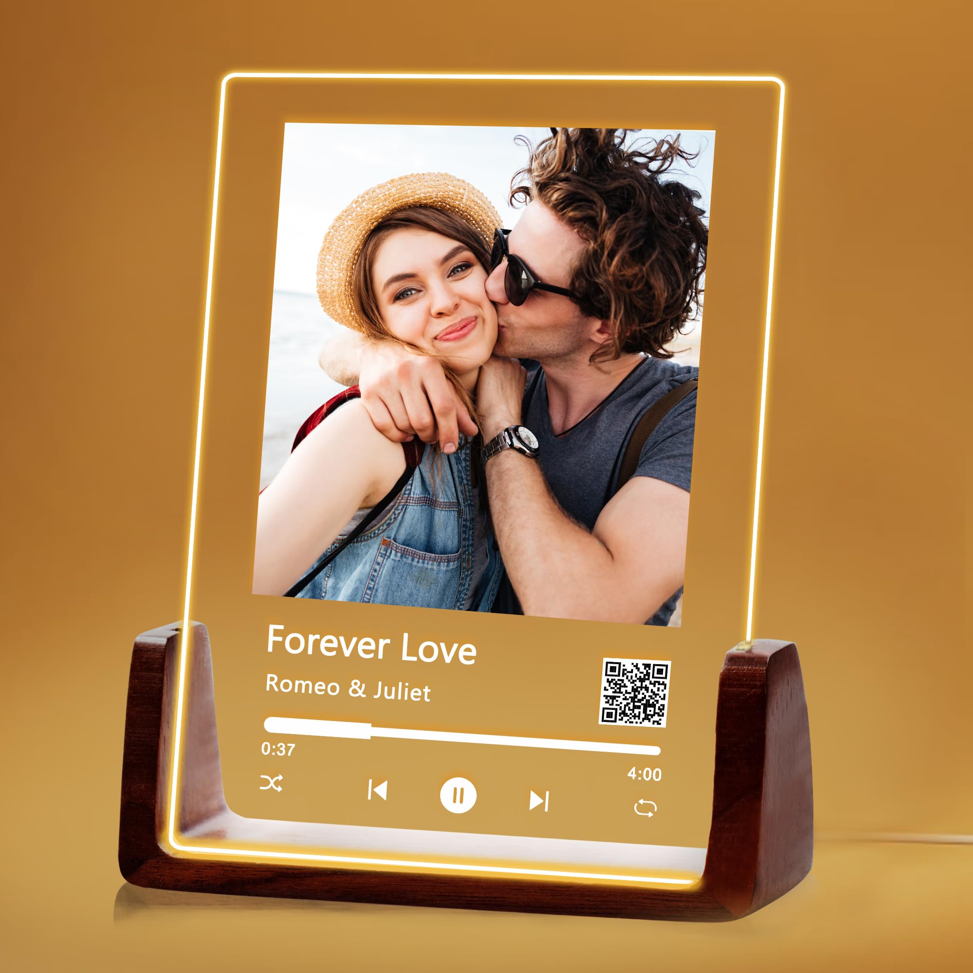 Personalised Spotify Glass Plaque Night Light Custom Song Album Cover Music Plaque Picture Frame for Boyfriend Girlfriend Christmas Valentines Day