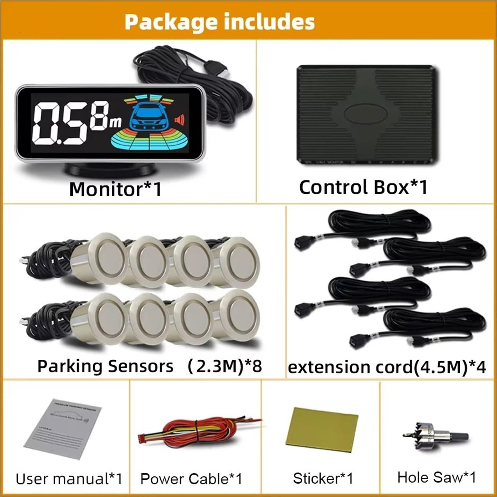 Parking Distance Control 8 Kit sensori Parktronic Retromarcia anteriore posteriore Rilevatore radar backup per auto Assistenza supporto Suono Aler AID Parking Backup Assist Aid(Golden)