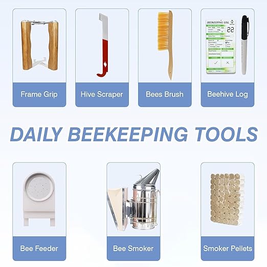 BeeTech Kit Iniciador Colmena 8 Marcos Pintado a Mano Incluye Herramientas y Traje miniatura 4