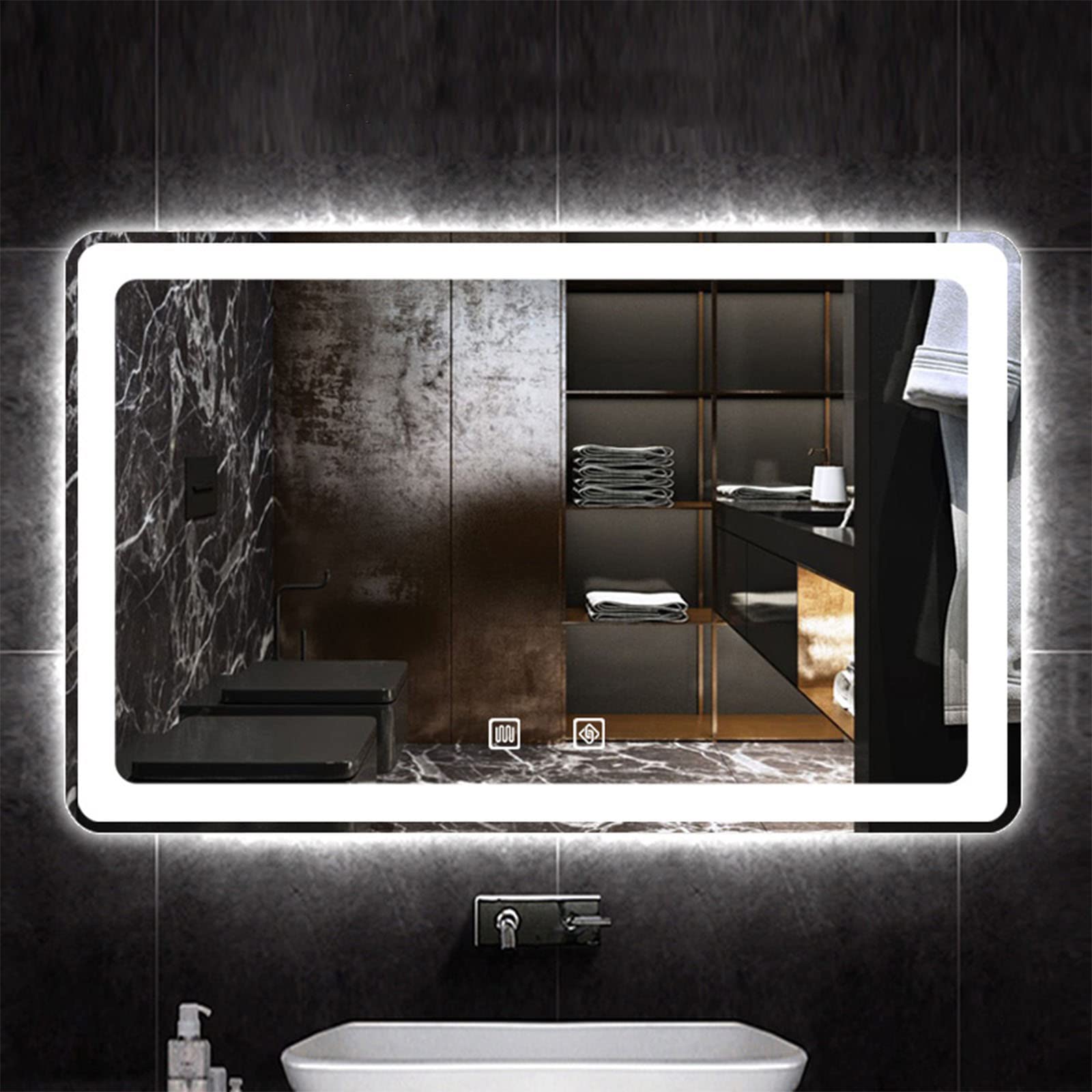 Specchio Touch Quadrato con Luce, LED Intelligente a Risparmio energetico Touch Bagno antiappannamento a Parete antideflagrante ad Alta Definizione