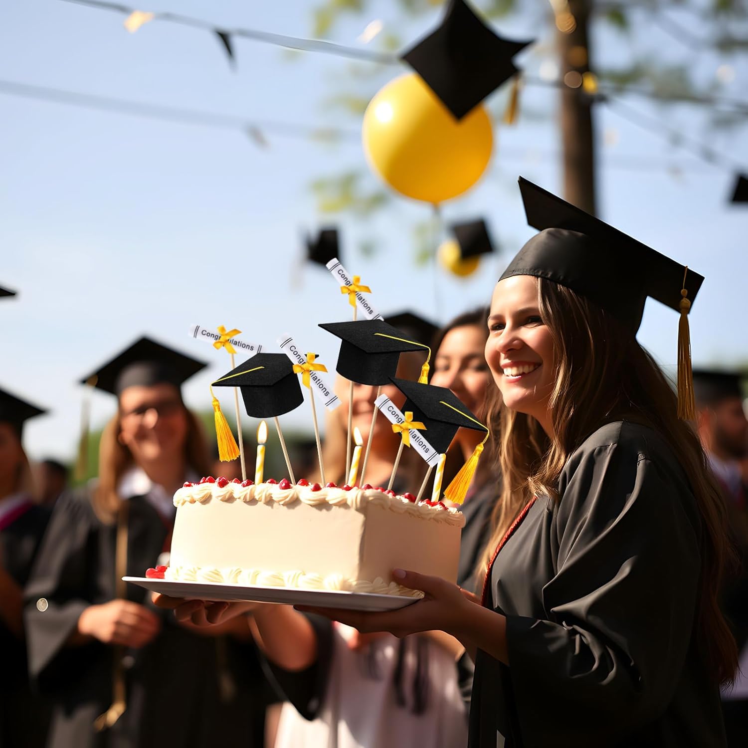 Breling 24 Pcs Black and Gold Graduation Centerpiece Sticks Felt Graduation Scroll Diploma and Grad Cap with Tassel Decor 2026 Table Toppers Centerpiece Party Supplies for Grad Party Decorations