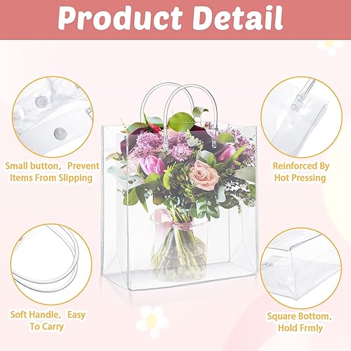 Miniatura 10 de Amylove 24 bolsas de regalo de plástico transparente con asa, reutilizables, transparentes, para compras, mercancías, boutique, boda, cumpleaños,