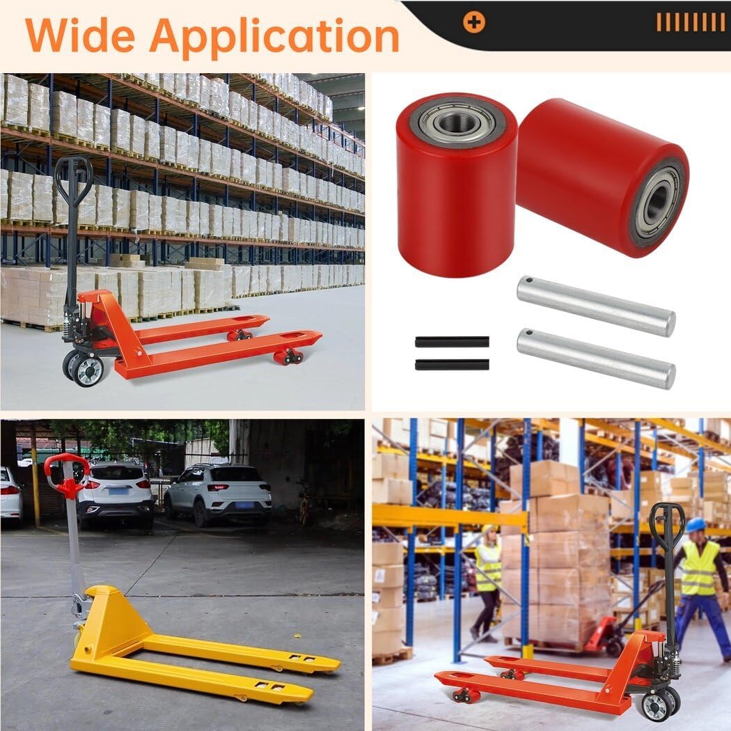 1 Pair Pallet Jack Load Wheels, Manual Pallet Jack Truck Wheels 3” x 3.75” with Bearings ID 20mm, Pallet Jack and Lift Truck Rear Wheel Replacement, Red(1 Pair)